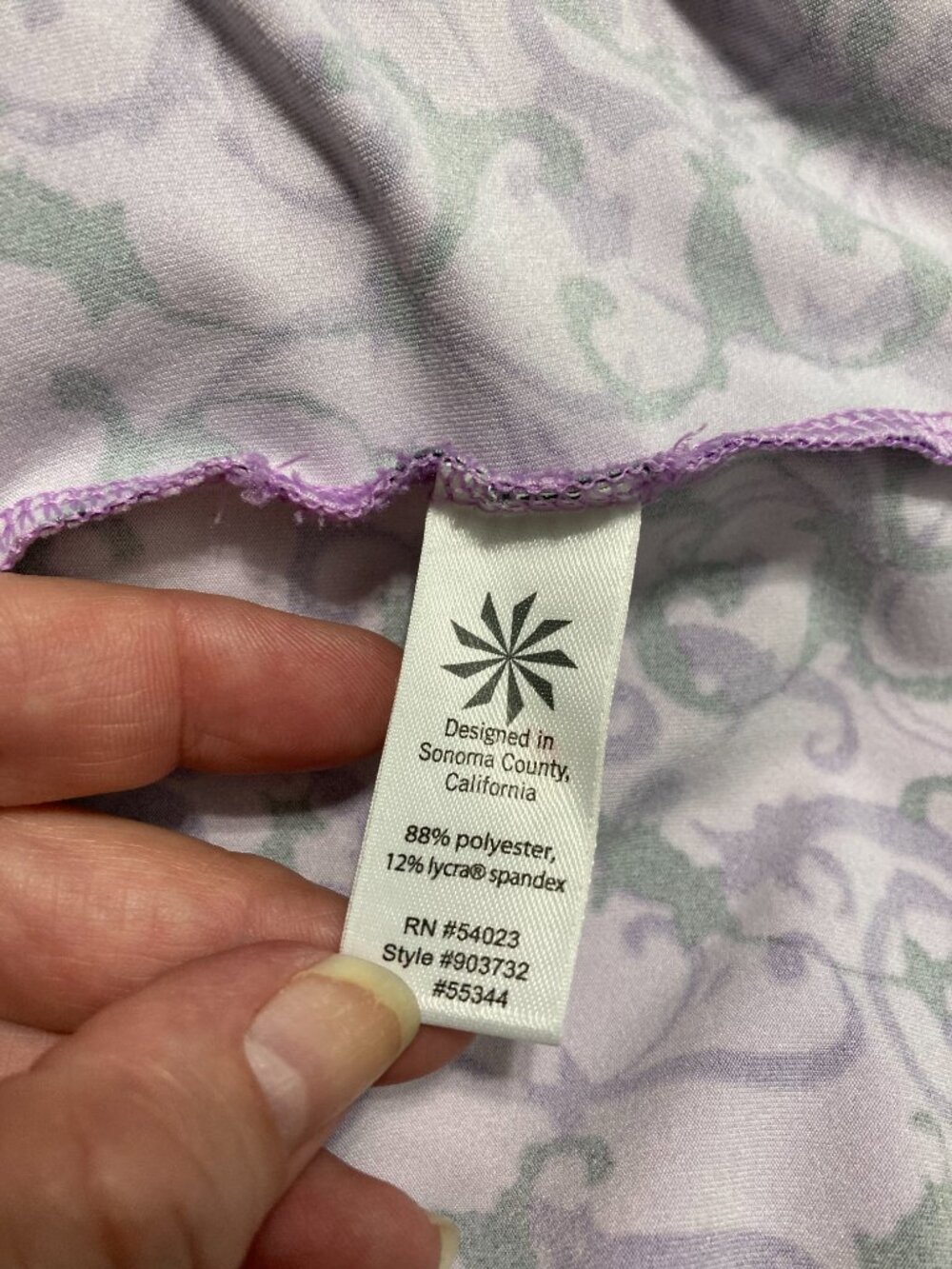 Athleta Nectar Faux Wrap Dress Purple Vine Scroll Paisley V-Neck Ruched L? - Picture 7 of 11